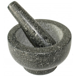 Mörser aus Granit (Ø12,7cm/H:8 cm)  mit Stößel (L 13,3 cm/ Ø 3,8cm) sehr massiv aus Hartholz
