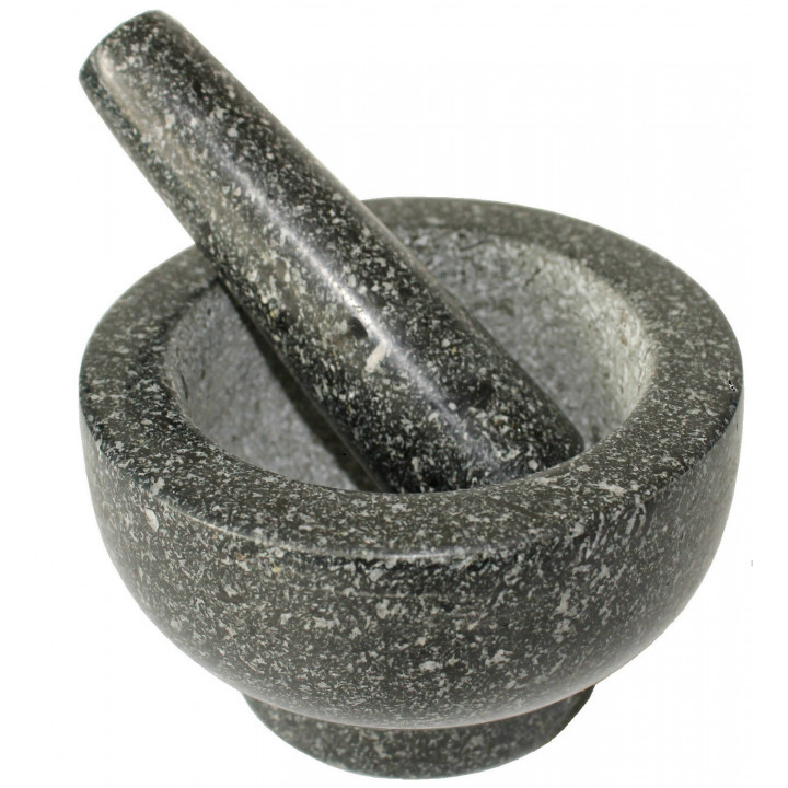Mörser aus Granit (Ø12,7cm/H:8 cm)  mit Stößel (L 13,3 cm/ Ø 3,8cm) sehr massiv aus Hartholz