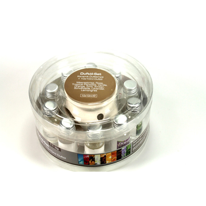Keramik Duftlampe Set 11tlg. Aromalampe inkl. 10 Aromaöle a´10ml - Teelichtlampe Raumduft