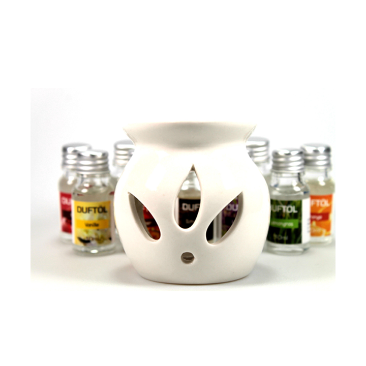 Keramik Duftlampe Set 11tlg. Aromalampe inkl. 10 Aromaöle a´10ml - Teelichtlampe Raumduft