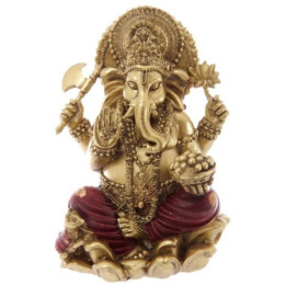 Ganesha Statue (16x10x8cm) aus Polyresin gold/rot Hinduismus  indien