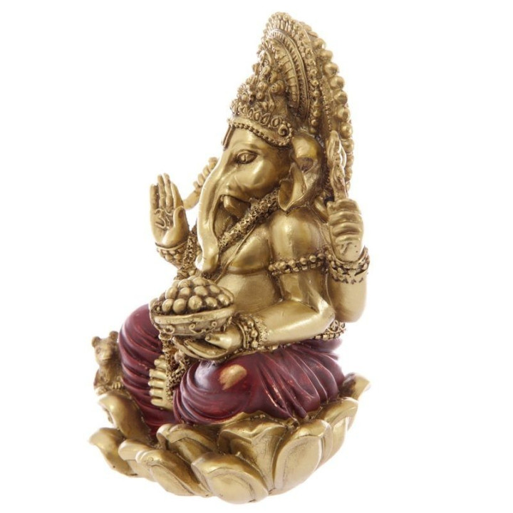 Ganesha Statue (16x10x8cm) aus Polyresin gold/rot Hinduismus  indien