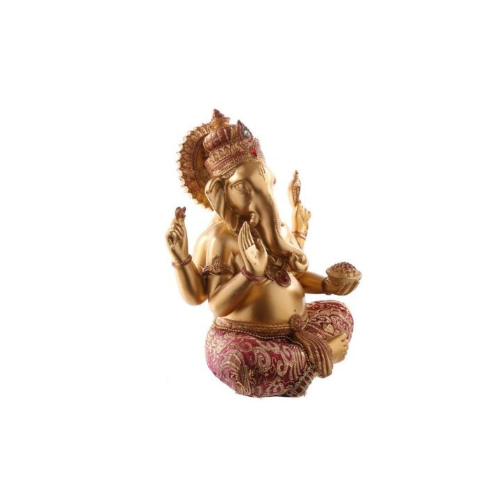 Ganesha Statue (17x13x10cm) aus Polyresin gold/rot mit Stoffapplikation