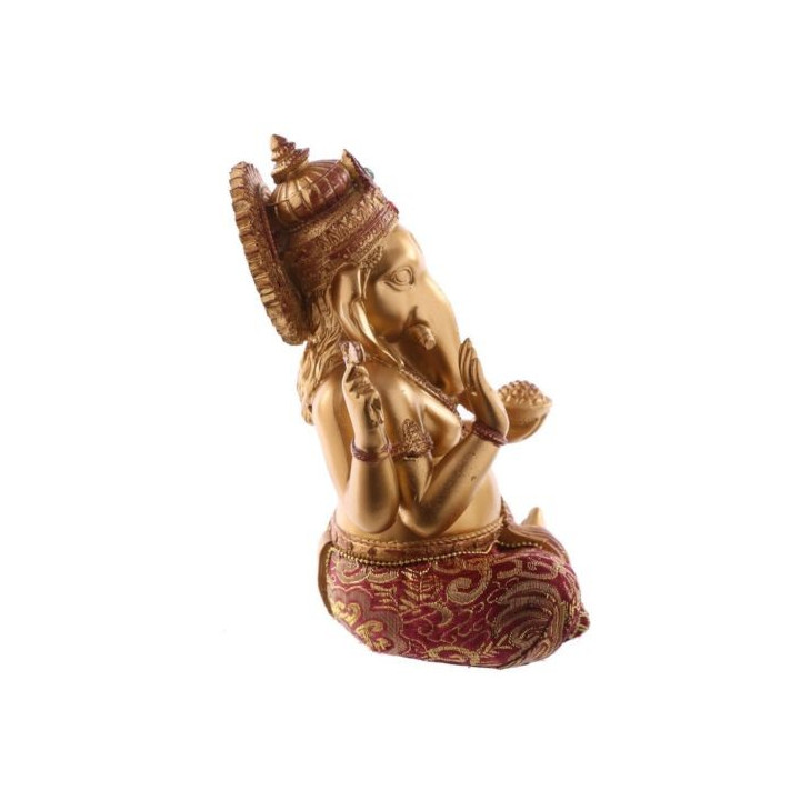 Ganesha Statue (17x13x10cm) aus Polyresin gold/rot mit Stoffapplikation