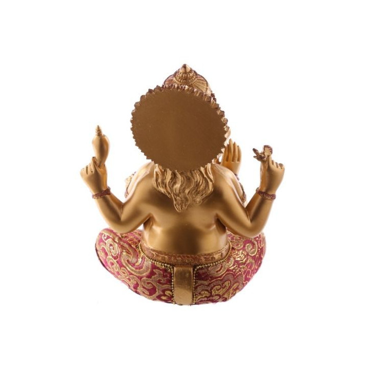 Ganesha Statue (17x13x10cm) aus Polyresin gold/rot mit Stoffapplikation