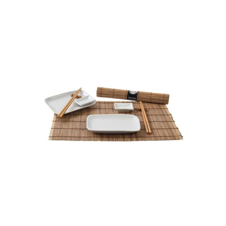 Sushi Service Set 12 tlg. braun/weiß Japan Style 2 Personen sushi geschirr NEU