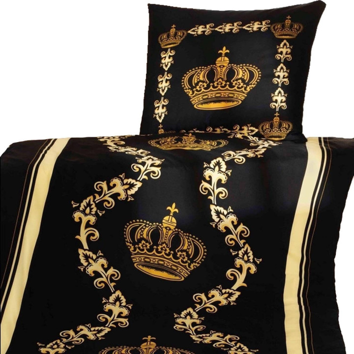 Bettwäschegarnituren 2tlg. Microfaser Gold Kronen-DesignTop-Qualität Bettbezug 135x200 cm/Kissen 80x80 cm