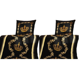 Bettwäschegarnituren 2tlg. Microfaser Gold Kronen-DesignTop-Qualität Bettbezug 135x200 cm/Kissen 80x80 cm