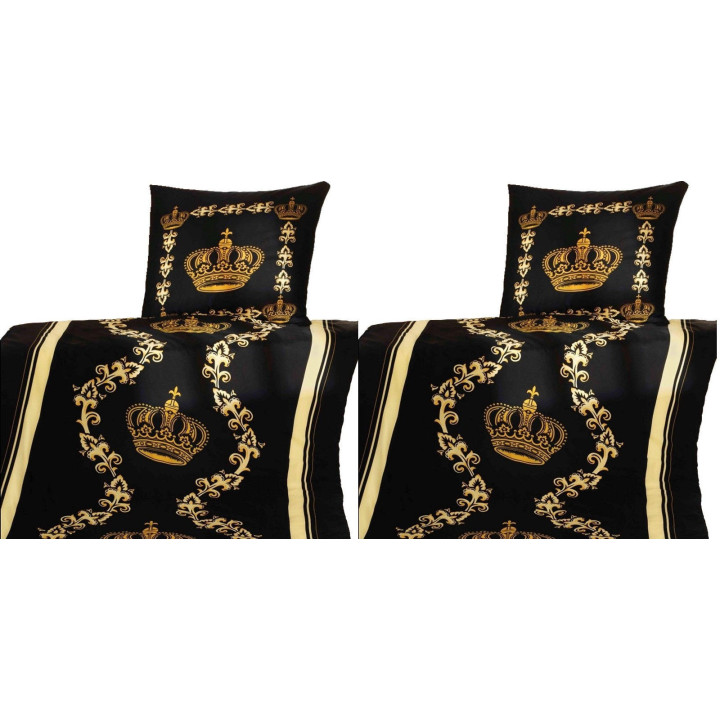 Bettwäschegarnituren 2tlg. Microfaser Gold Kronen-DesignTop-Qualität Bettbezug 135x200 cm/Kissen 80x80 cm