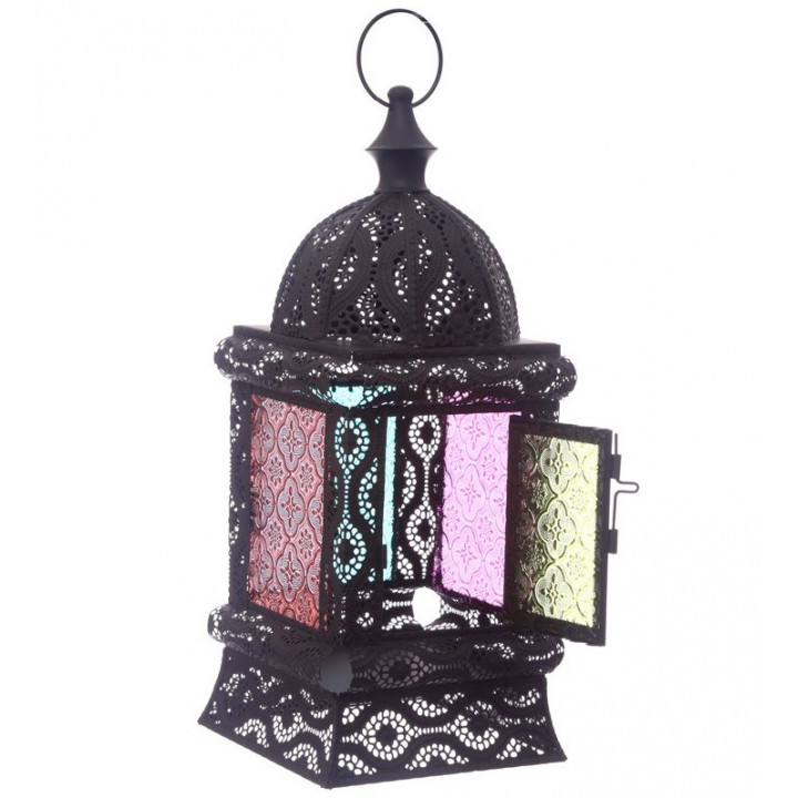 Laterne marokkanisches Design (38x16x16cm)schwarz metall glas windlicht kerzenhalter innen/außen gartenlaterne