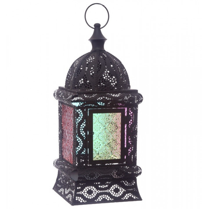 Laterne marokkanisches Design (38x16x16cm)schwarz metall glas windlicht kerzenhalter innen/außen gartenlaterne