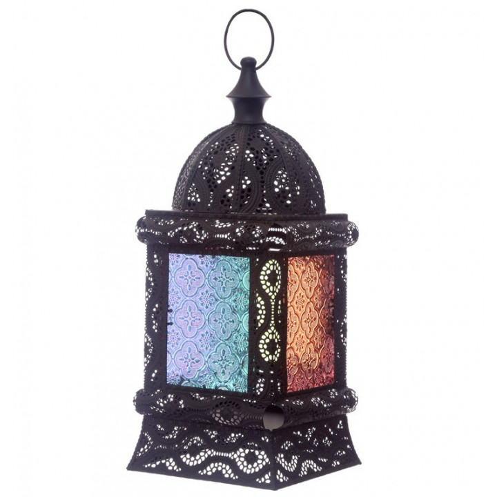 Laterne marokkanisches Design (38x16x16cm)schwarz metall glas windlicht kerzenhalter innen/außen gartenlaterne