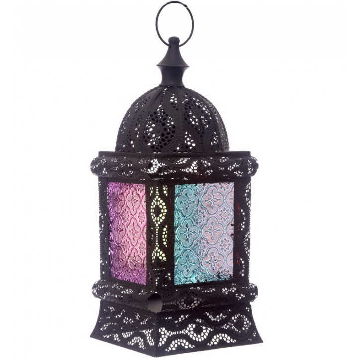 Laterne marokkanisches Design (38x16x16cm)schwarz metall glas windlicht kerzenhalter innen/außen gartenlaterne
