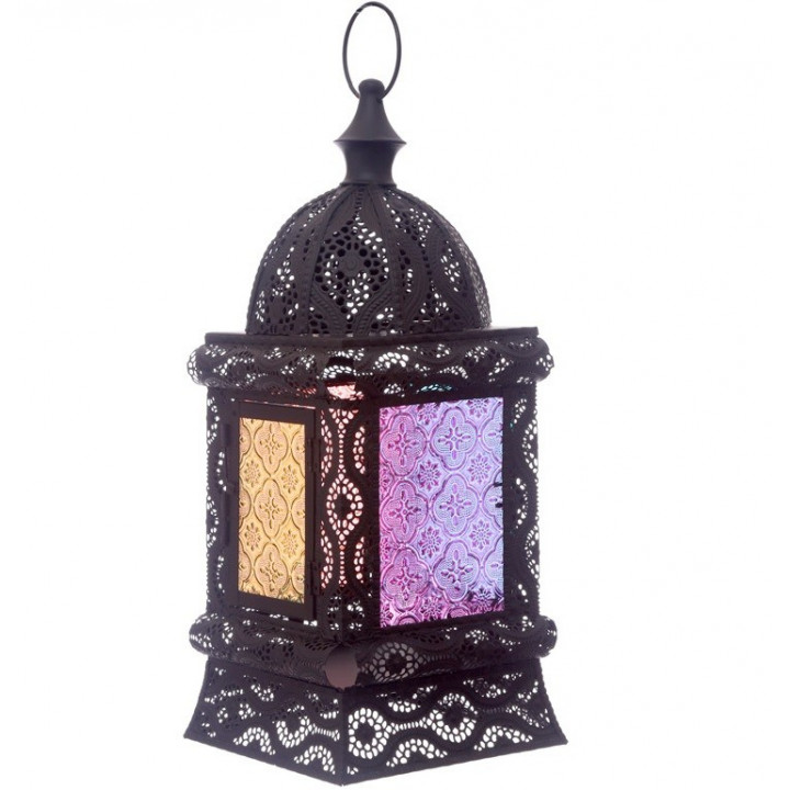 Laterne marokkanisches Design (38x16x16cm)schwarz metall glas windlicht kerzenhalter innen/außen gartenlaterne