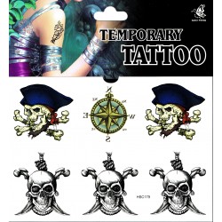 Skull Totenkopf Piraten Tattoo 1 Bogen Fake Tattoo (15,5cm x 10,5cm )- einmal tatoos temporary