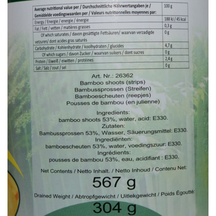 knackige Bambussprossen in Streifen 567g Dose Asia Food Gemüse dauerhaft günstig