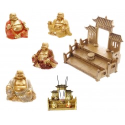 Glitzer Buddha Sammelfiguren (ca. 4x4,8x3,5 cm) Tempel (ca. 21x26,5x18) Räucherstäbchenhalter einzeln oder im Set
