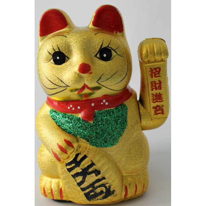 Winkekatze Glücksbringer 23x15cm + Batterien gratis Maneki Neko Feng Shui Katze