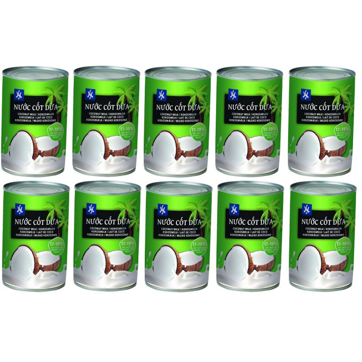 10x Kokosmilch 400ml Dose - gesamt 4 Liter 17-19% Fett cocosmilch Vietnam Cocktails 1A