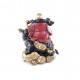 Buddha Figur auf Geldfrosch  (H15xB16xT12cm) mit Stoff -  aus Polyresin in gold/rot/schwarz