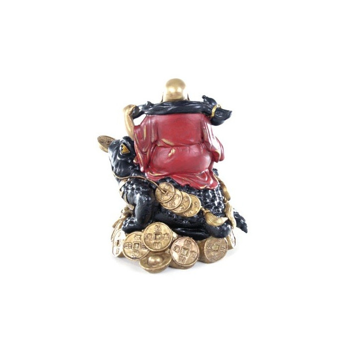 Buddha Figur auf Geldfrosch  (H15xB16xT12cm) mit Stoff -  aus Polyresin in gold/rot/schwarz