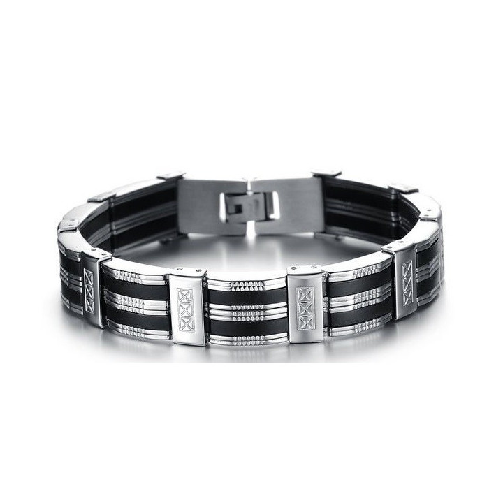 Herren Armband Edelstahl & Silikon MoZo Designer herrenarmband armreif edel
