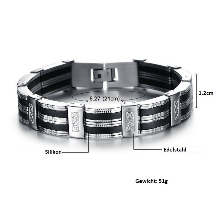Herren Armband Edelstahl & Silikon MoZo Designer herrenarmband armreif edel