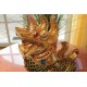 Tempellöwe Holz Gold handgefertigte Rarität Thai Kunst Skulptur Wächterlöwe Buddha Beschützer