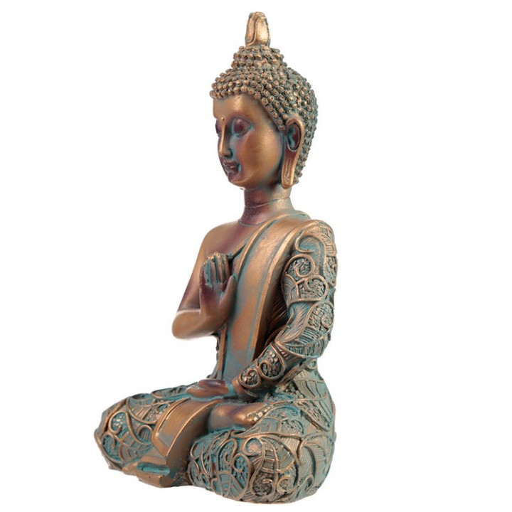 Buddha Figur thai budda Mudras HandGeste Erleuchtung Feng Shui Kupfer-Optik 15cm