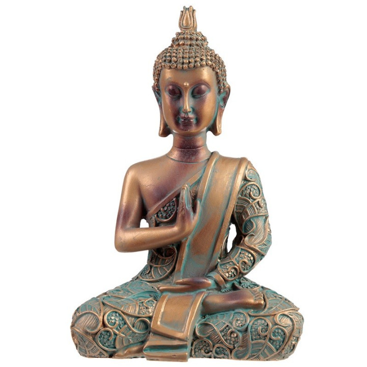 Buddha Figur thai budda Mudras HandGeste Erleuchtung Feng Shui Kupfer-Optik 15cm