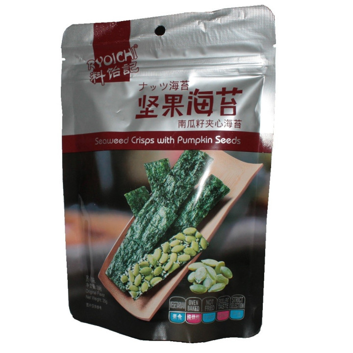 Algensnack mit Kürbiskernen + Sesam knuspriger Seetang Meeresalge 35g Vegegatisch Knabberei