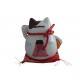 Plutus Katze Spardose Porzellan Winkekatze auf Seidenkissen 16cm Feng Shui