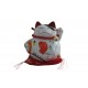 Plutus Katze Spardose Porzellan Winkekatze auf Seidenkissen 16cm Feng Shui