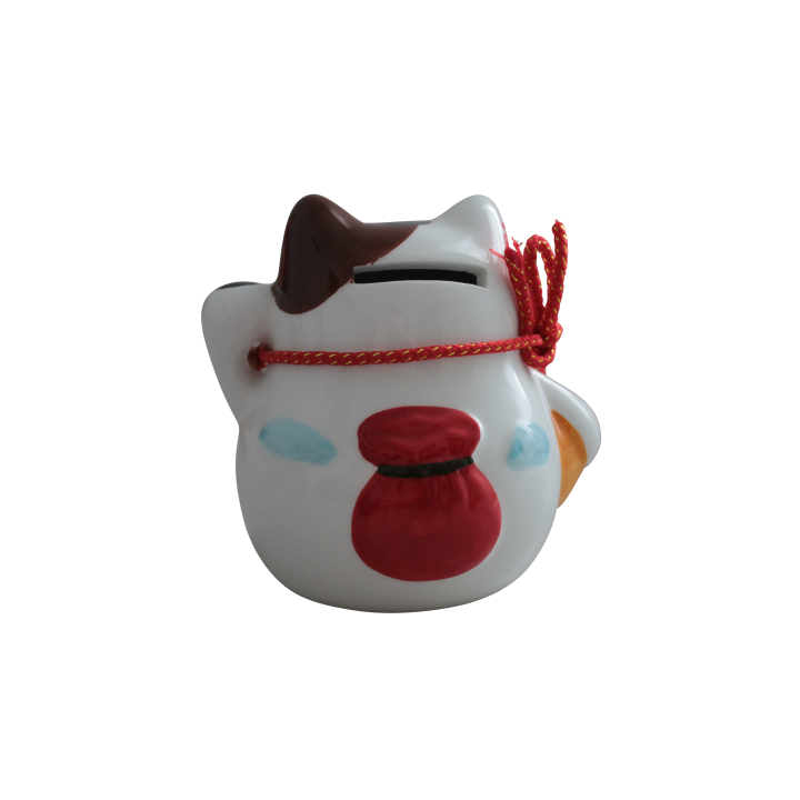 Plutus Katze Spardose Porzellan Winkekatze 9,5cm Maneki Neko Feng Shui Glöckchen