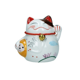 Plutus Katze Spardose Porzellan Winkekatze 9,5cm Maneki Neko Feng Shui Glöckchen