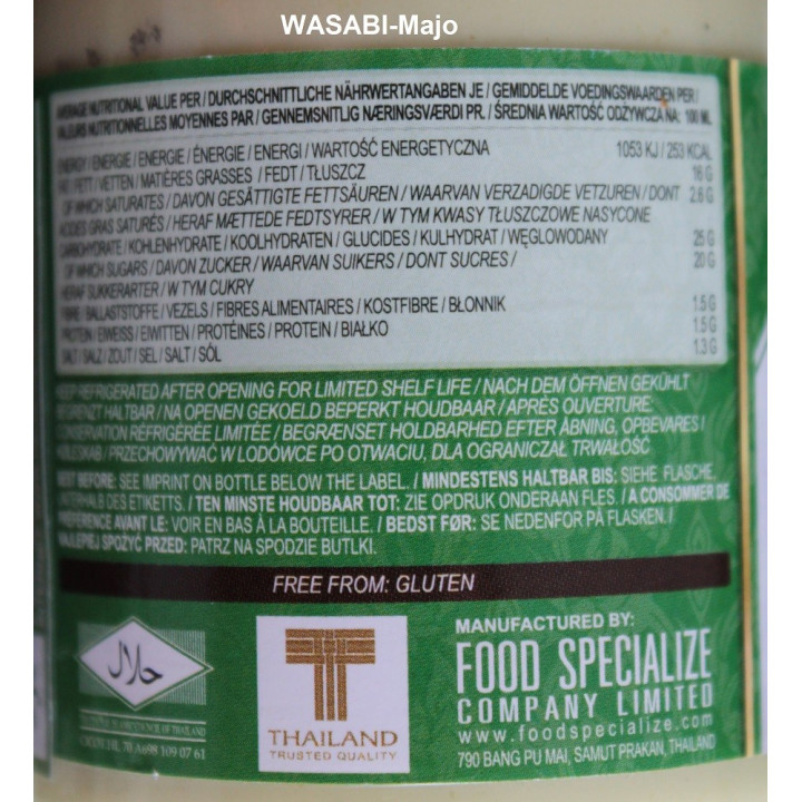 Wasabi Majo Sauce 200ml Meerrettich Würzsauce auf Sojabasis fü Sushi Fleisch Dip