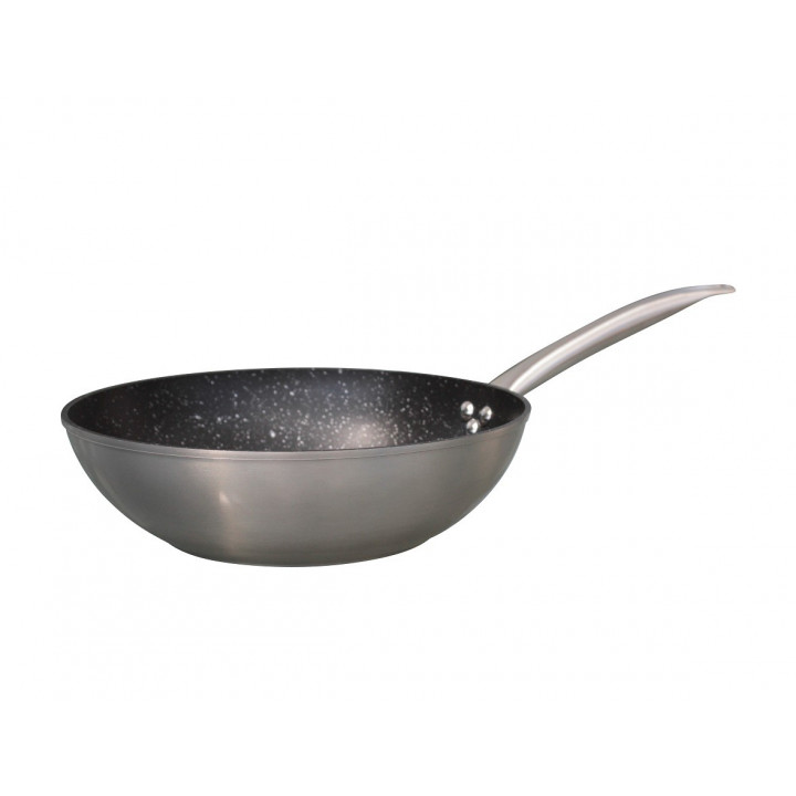Wok Pfanne Ø28 cm 3tlg. Set Wokpfanne + Holzspatel + Pfannenschutz / alle Herde + Induktion