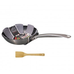 Wok Pfanne Ø28 cm 3tlg. Set Wokpfanne + Holzspatel + Pfannenschutz / alle Herde + Induktion