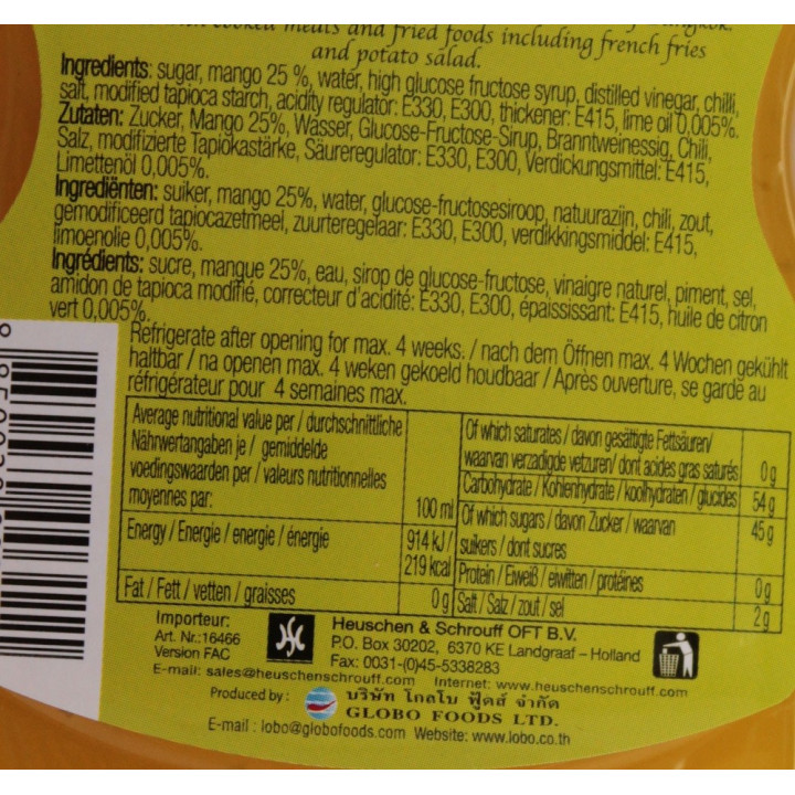 Mango Limetten Sauce süßlich scharf zitronig 300ml Spenderflasche Mangosauce