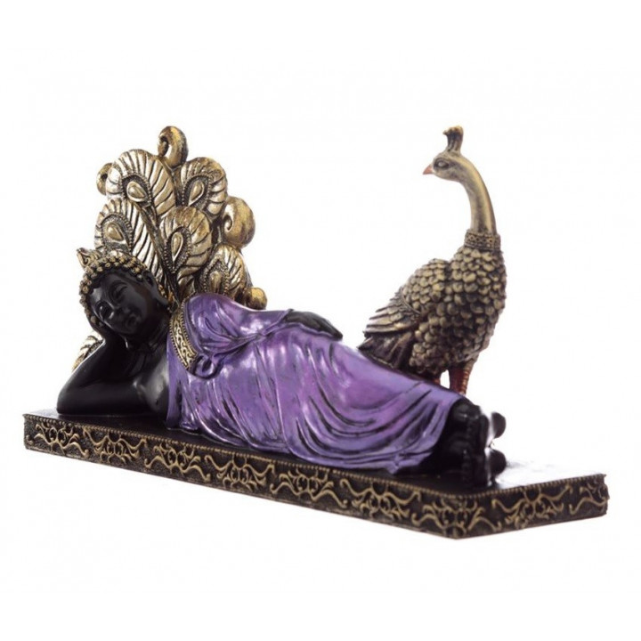 Thai Buddha Figur liegend mit Pfau Budda Statue fengshui 31cm x 17cm lila