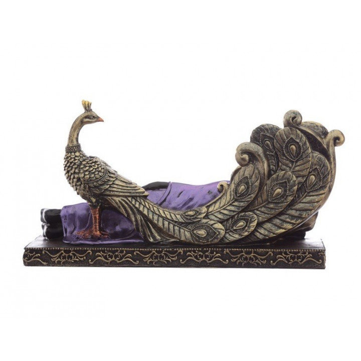 Thai Buddha Figur liegend mit Pfau Budda Statue fengshui 31cm x 17cm lila