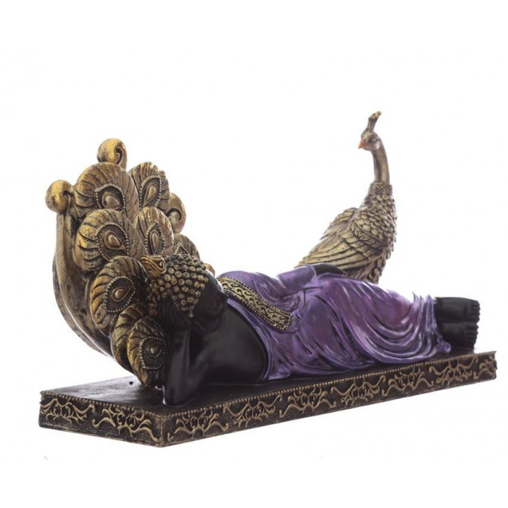 Thai Buddha Figur liegend mit Pfau Budda Statue fengshui 31cm x 17cm lila