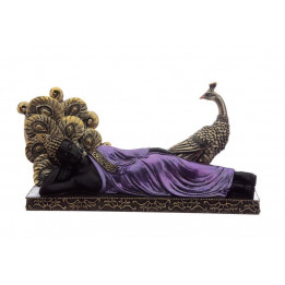 Thai Buddha Figur liegend mit Pfau Budda Statue fengshui 31cm x 17cm lila