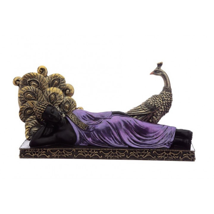 Thai Buddha Figur liegend mit Pfau Budda Statue fengshui 31cm x 17cm lila