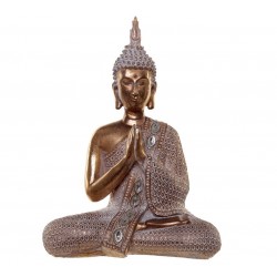 Buddha Figur 26cm Namaskara Mudra Thai budda mit Glitzersteinen Begrüßung Geste