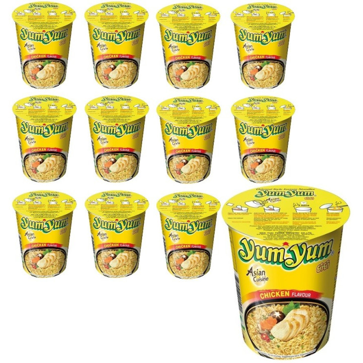 12 YumYum Suppen Hähnchen Becher a 70g instant Nudelsuppe Chicken Yum Huhn