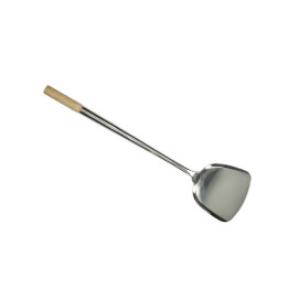 Wok Spatel 12 x 47cm Edelstahl Holz Pfannenwender Woklöffel Wokwender Wokspatel