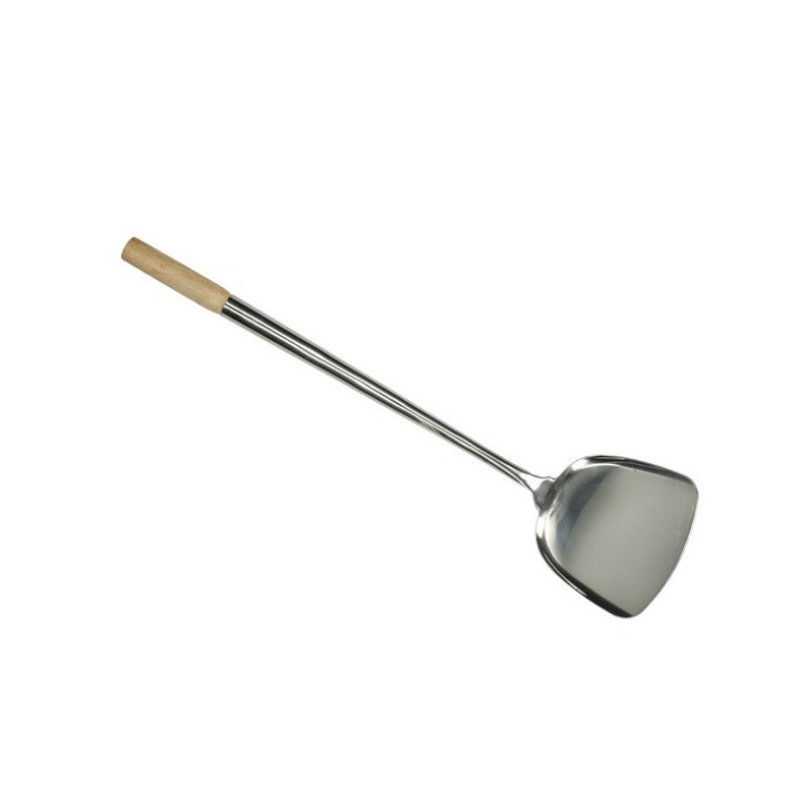 Wok Spatel 12 x 47cm Edelstahl Holz Pfannenwender Woklöffel Wokwender Wokspatel