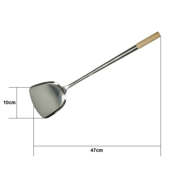 Wok Spatel 10 x 47cm Edelstahl Holz Pfannenwender Woklöffel Wokwender Wokspatel