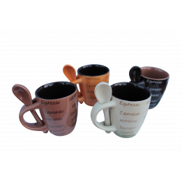 4 Espressotassen mit Löffel 7cm Moccatassen 8tlg. Keramik Kaffeetassen Espresso